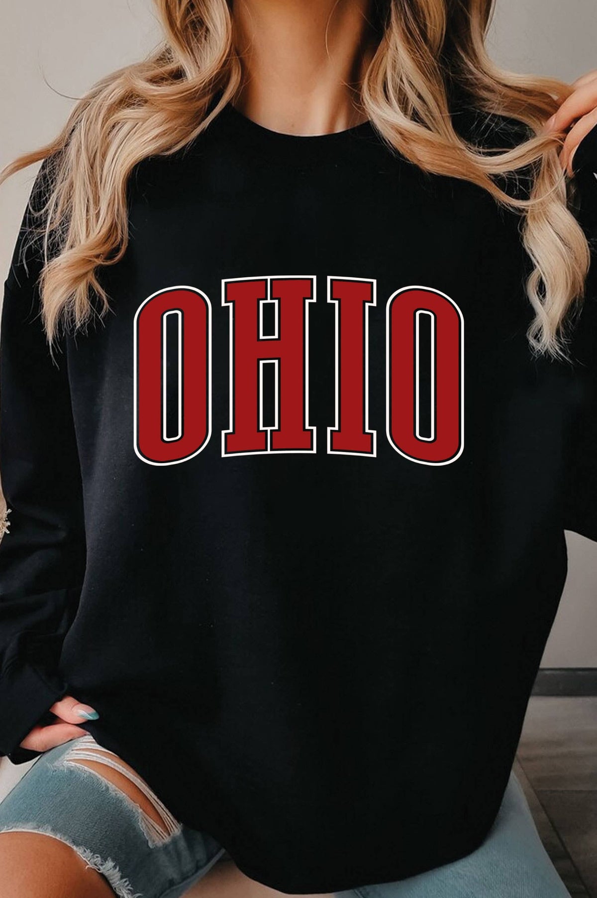 OHIO Puff Graphic Brushed Crewneck — Black
