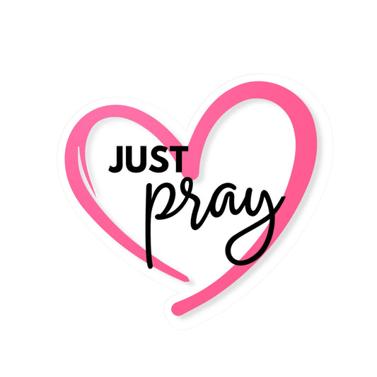 Pink & White Just Pray Heart Sticker — Inspirational Vinyl Kiss-Cut Sticker