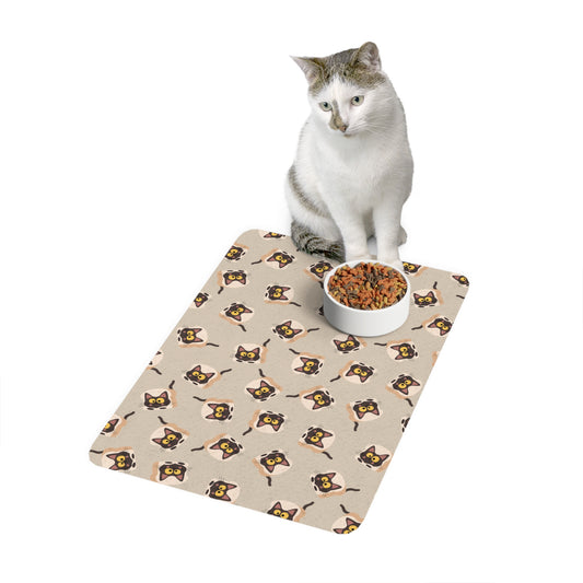 Cat Face Pattern Pet Food Mat | Non-Slip Feeding Placemat 12×18