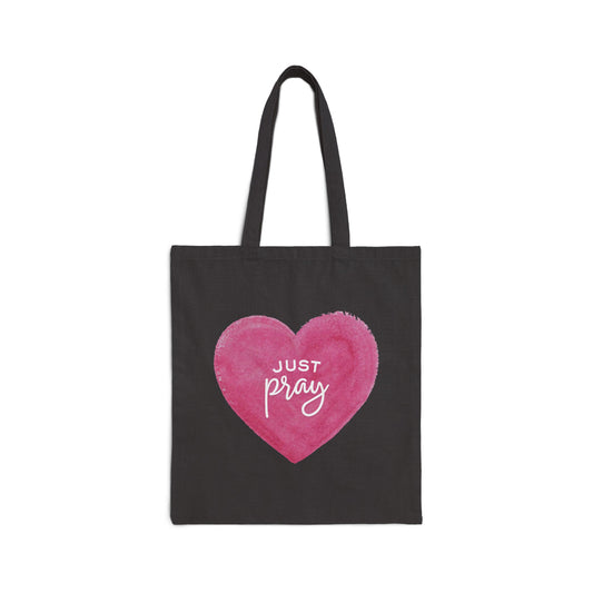 Tote Bag — 'Just Pray' Pink Heart Canvas Tote (Faith-Inspired Everyday Shopper)