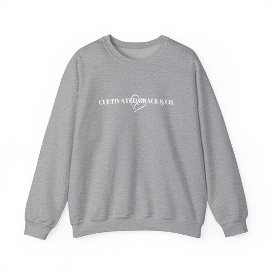 Crewneck Sweatshirt - "Cultivate Grace & Co." Minimal Heart Logo, Cozy Casual Pullover for Everyday Wear