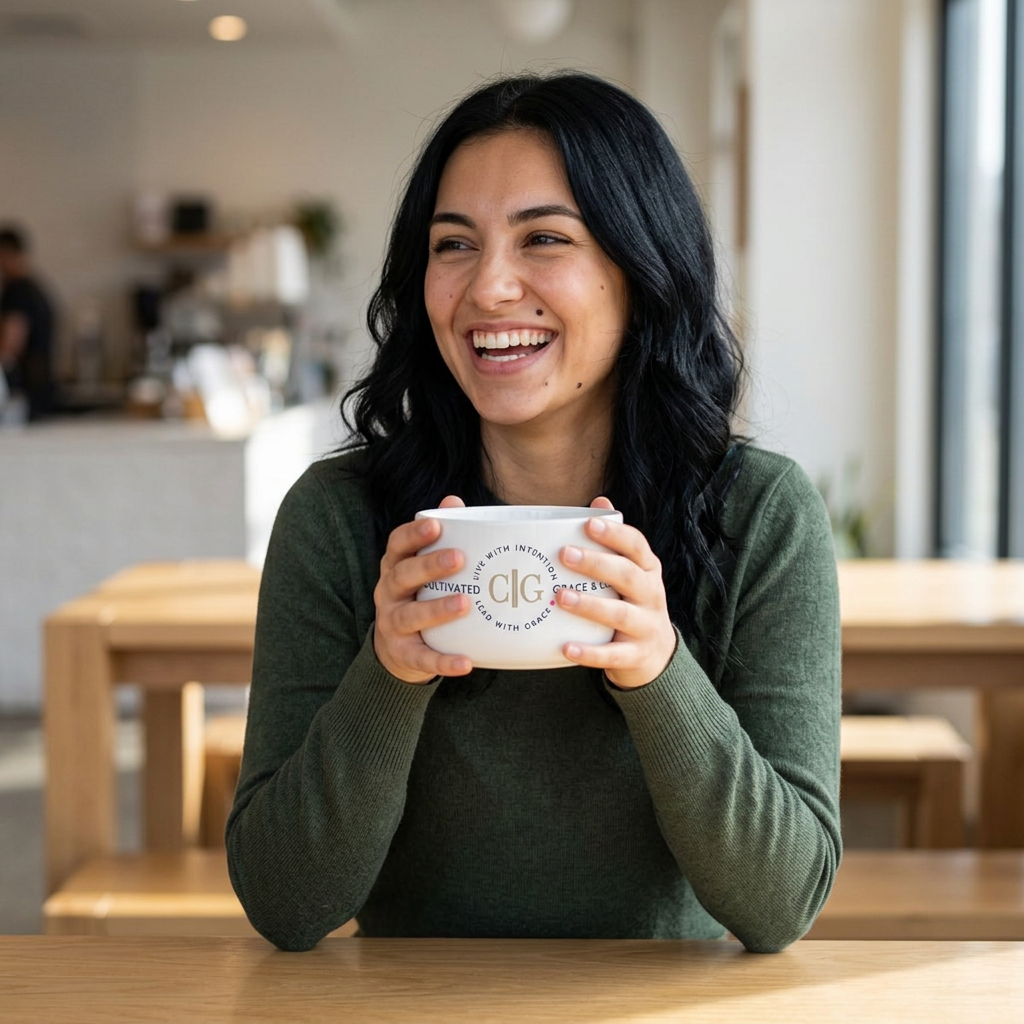 Cultivated Grace 25oz Ceramic Latte Mug — Monogram Logo Coffee Cup