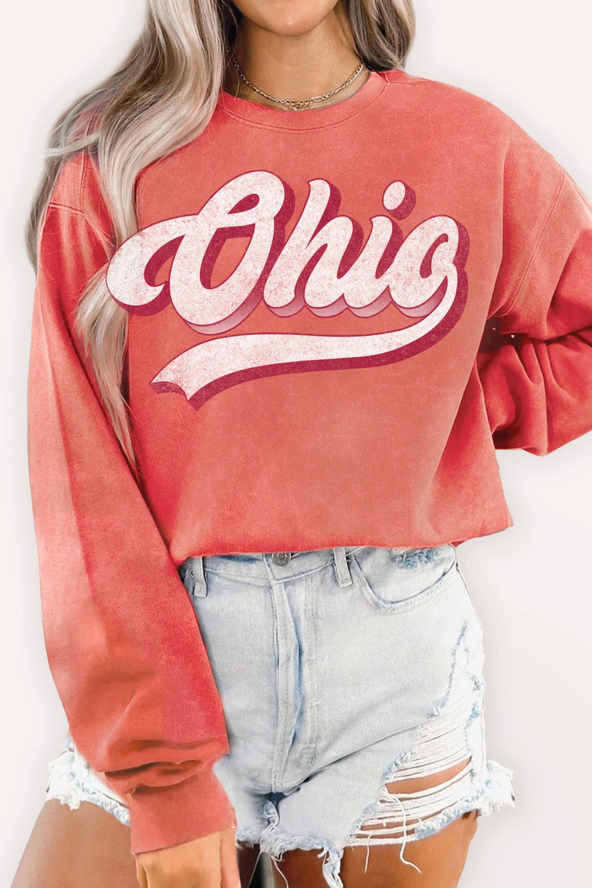 Ohio Retro Script Mineral Wash Crewneck — Red