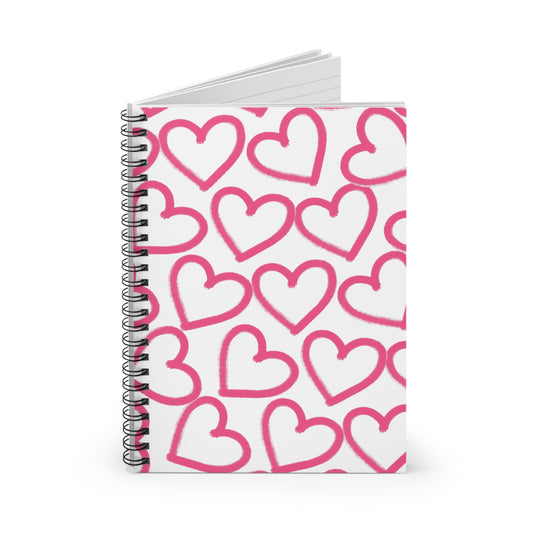 White Tossed Hearts Spiral Notebook | Ruled Journal