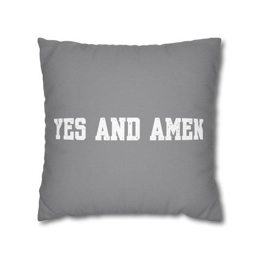 Yes and Amen Pillowcase | Grey Typography Square Pillowcase