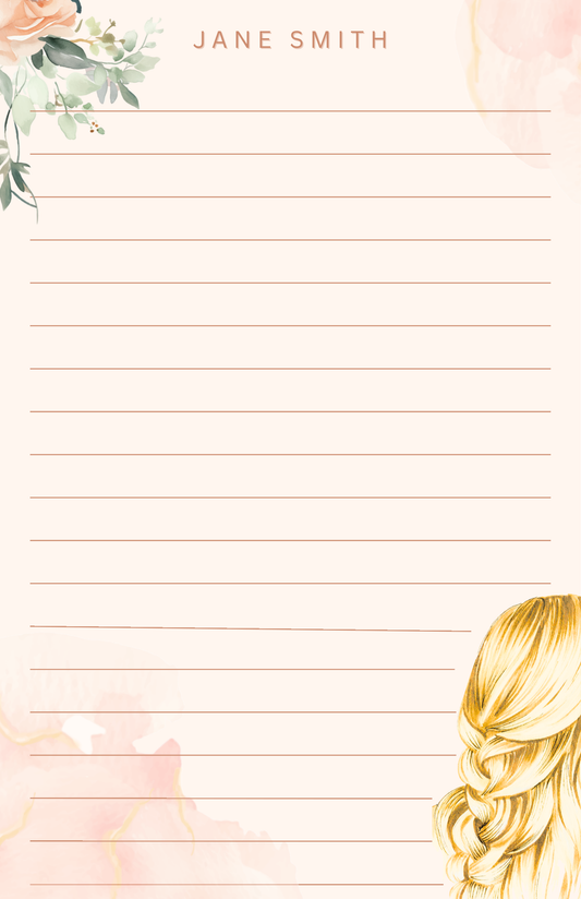 Custom Braided Beauty Notepad | Blush Floral Lined Notepad