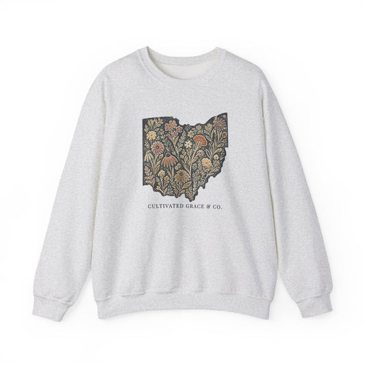 Floral Ohio crewneck in Ash, front view