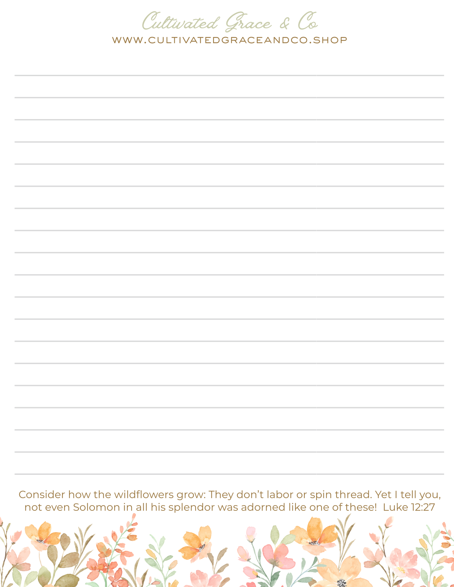 Wildflower Scripture Notepad | Luke 12:27 | Lined Writing Pad