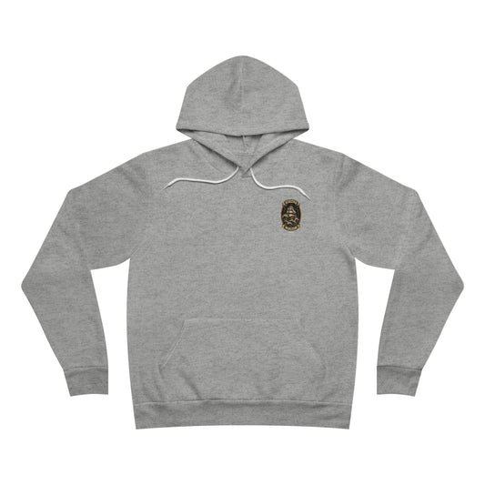 Anchored in Christ hoodie in Athletic Heather, front with small ship crest on the left chest