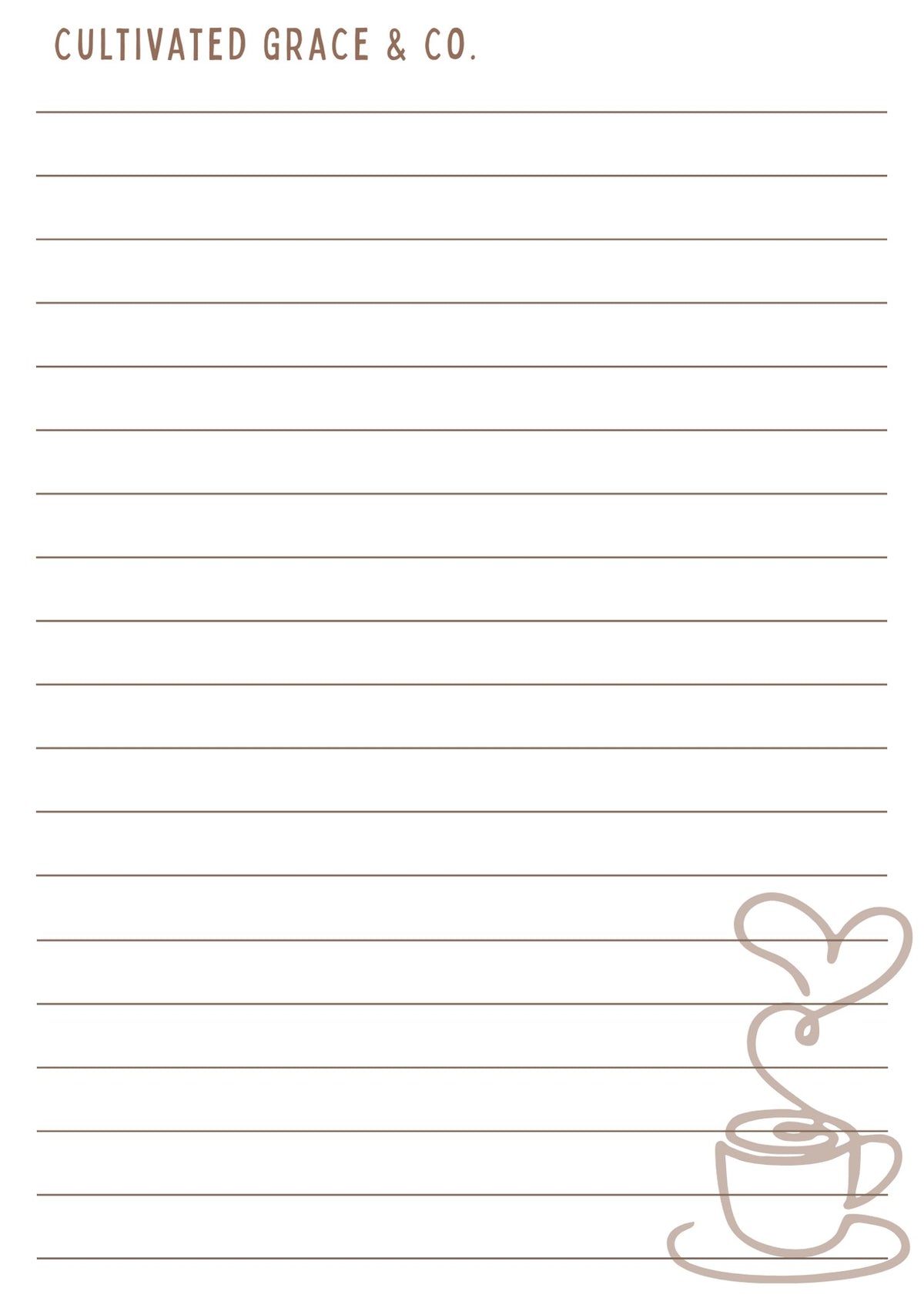 Coffee Heart lined notepad page artwork by Cultivated Grace & Co.