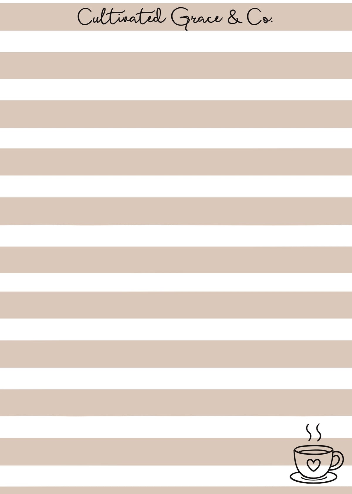 Coffee Stripes lined notepad page artwork by Cultivated Grace & Co.