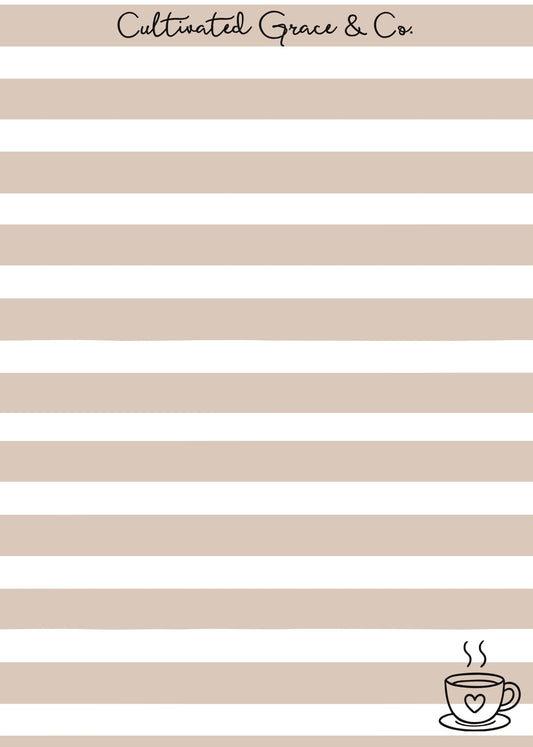 Coffee Stripes lined notepad page artwork by Cultivated Grace & Co.