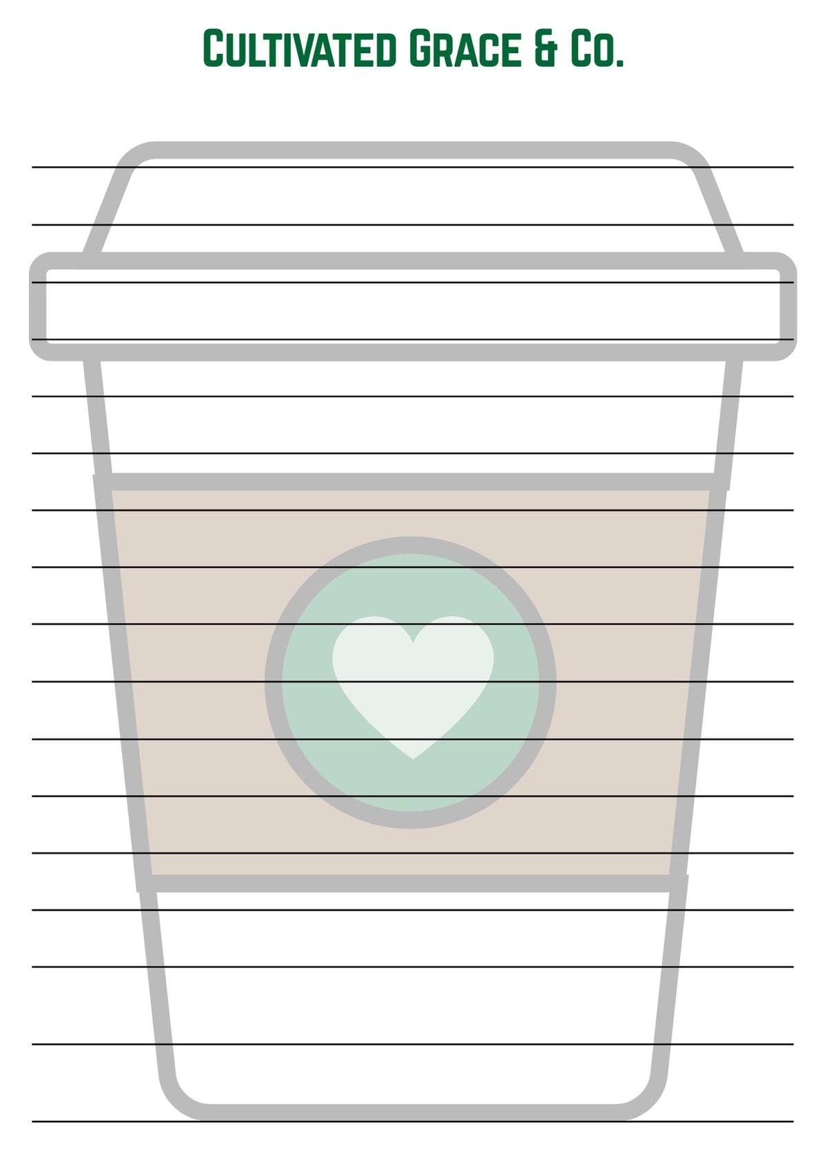 Coffee To Go lined notepad page artwork by Cultivated Grace & Co.