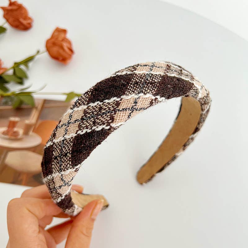 Knit Plaid Padded Headband
