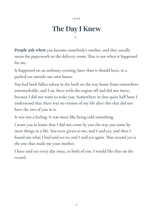 The Heart Letter Legacy Book Journal sample interior page — The Day I Knew, a written letter chapter