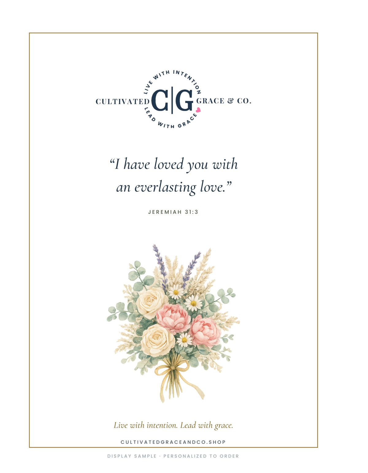 The Heart Letter Legacy Book Journal sample back cover — scripture verse and watercolor bouquet