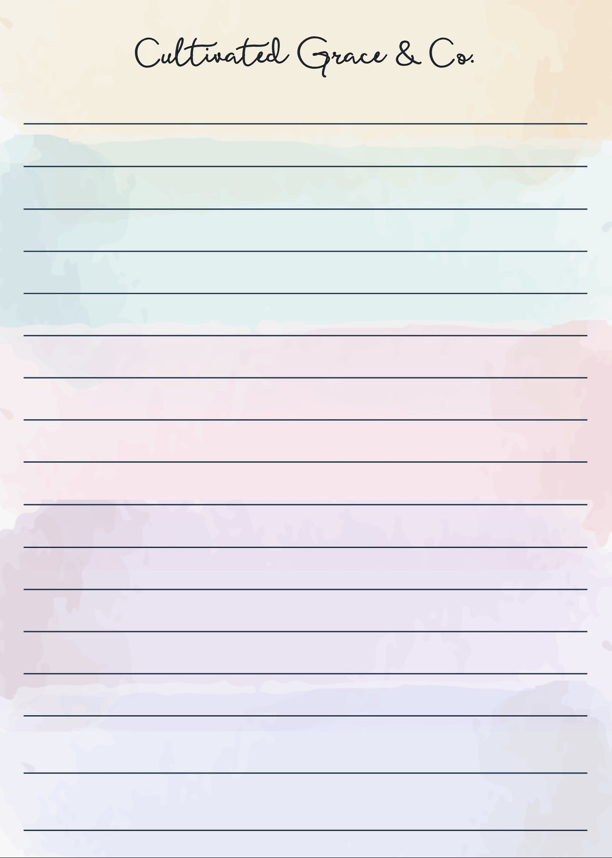 Multi watercolor lined notepad page artwork by Cultivated Grace & Co.