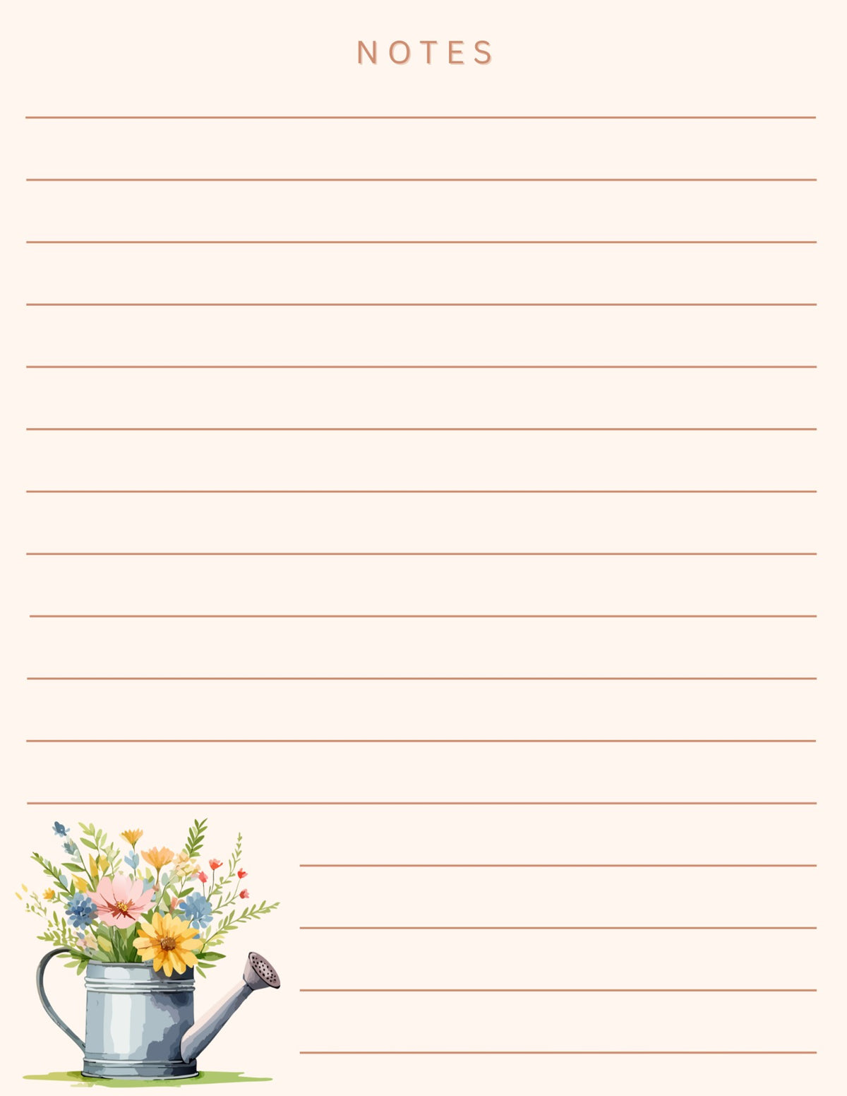 Watering Can Bouquet lined notepad page artwork by Cultivated Grace & Co.