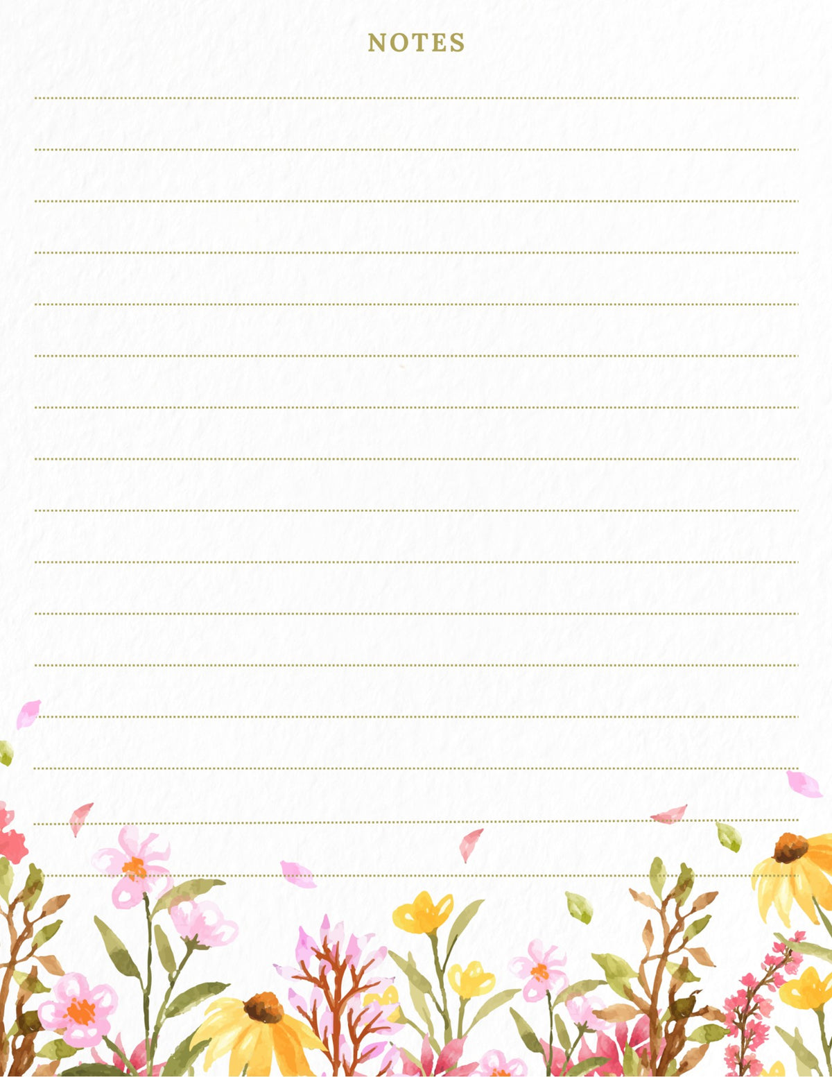 Wildflower Meadow lined notepad page artwork by Cultivated Grace & Co.