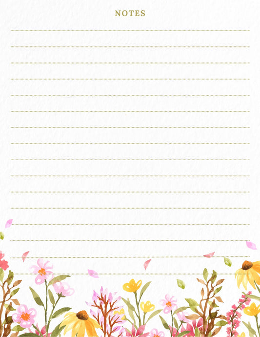 Wildflower Meadow lined notepad page artwork by Cultivated Grace & Co.