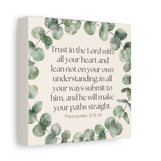 Proverbs 3:5-6 Scripture Canvas Wall Art | Trust in the Lord | Eucalyptus Farmhouse Decor