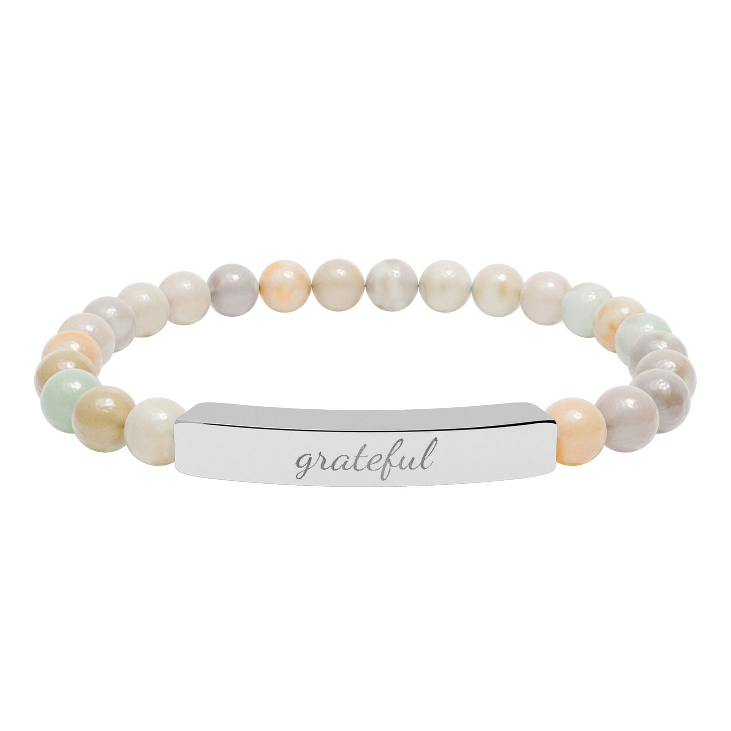 "Grateful" Natural Stone Bead Bracelet — Stretch Bar Bracelet