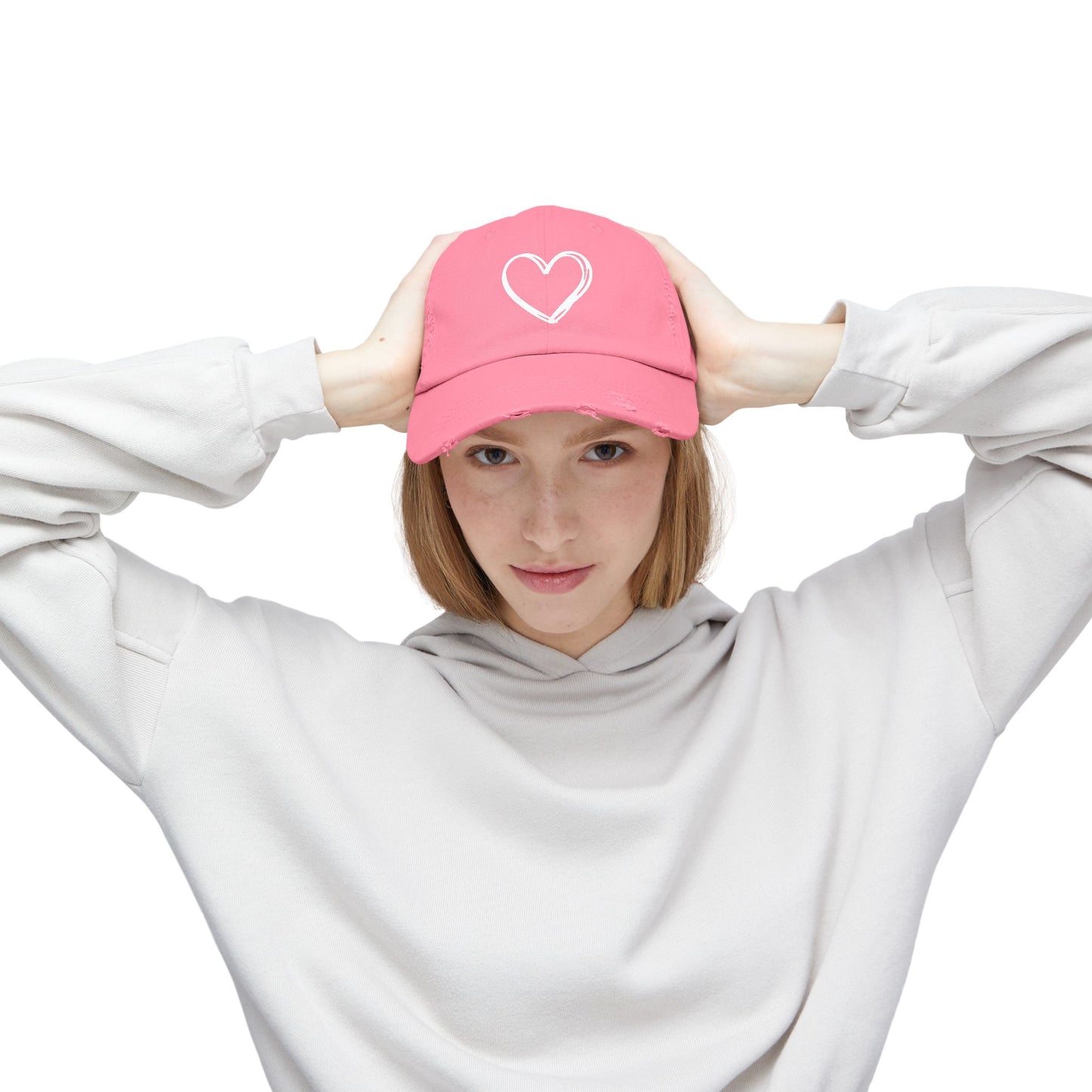 Distressed Heart Cap — Vintage Baseball Hat with Sketched Heart