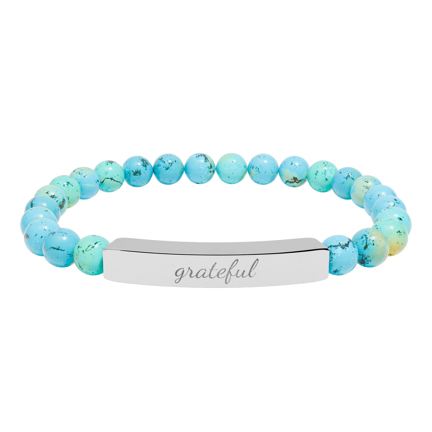 "Grateful" Natural Stone Bead Bracelet — Stretch Bar Bracelet