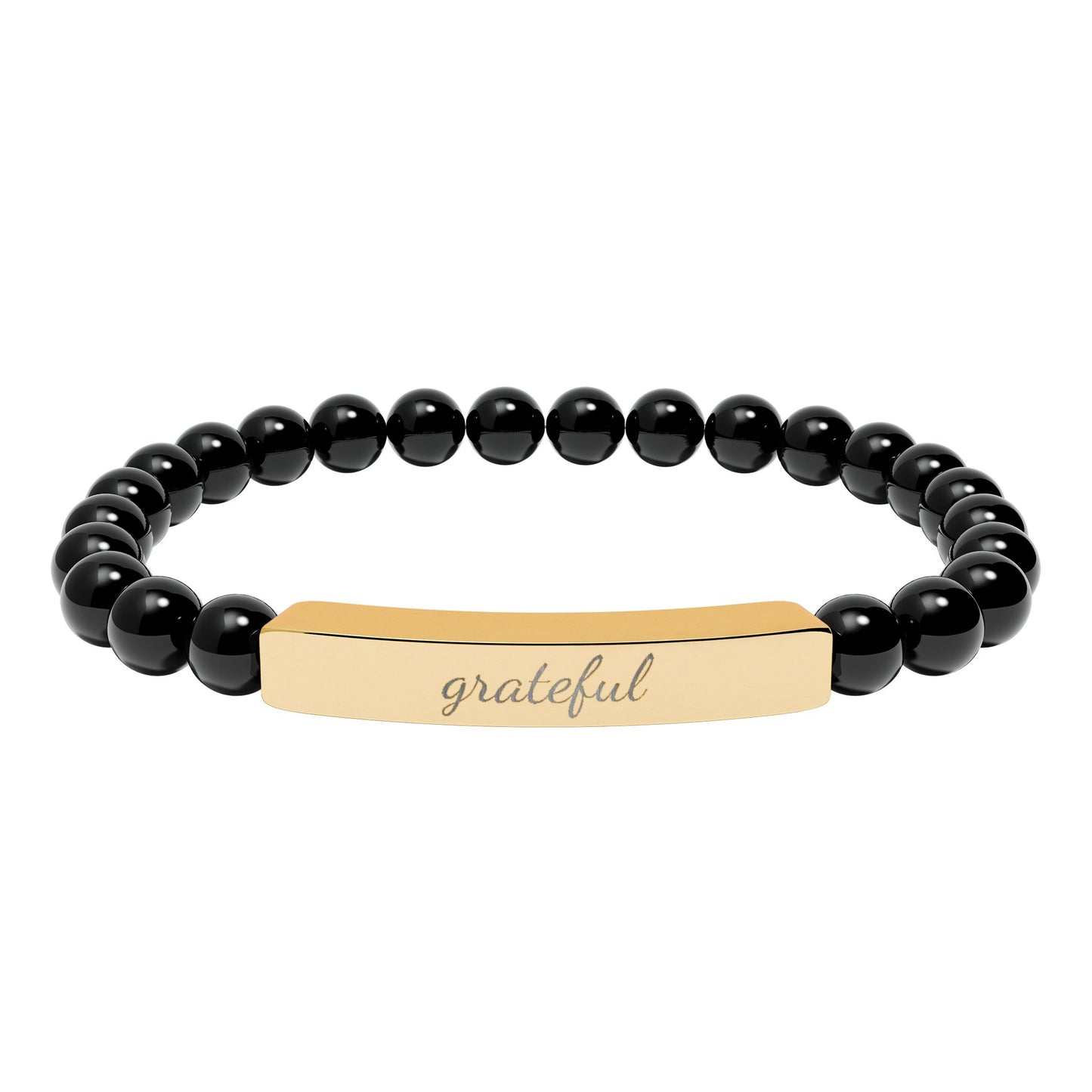 "Grateful" Natural Stone Bead Bracelet — Stretch Bar Bracelet