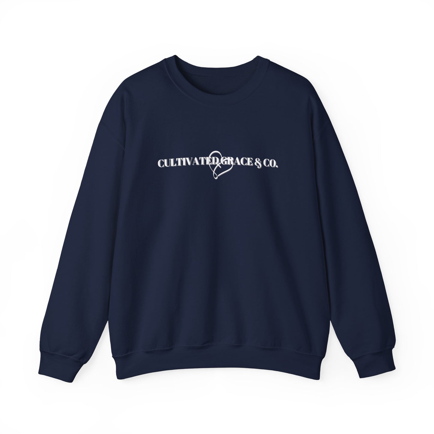 Crewneck Sweatshirt - "Cultivate Grace & Co." Minimal Heart Logo, Cozy Casual Pullover for Everyday Wear