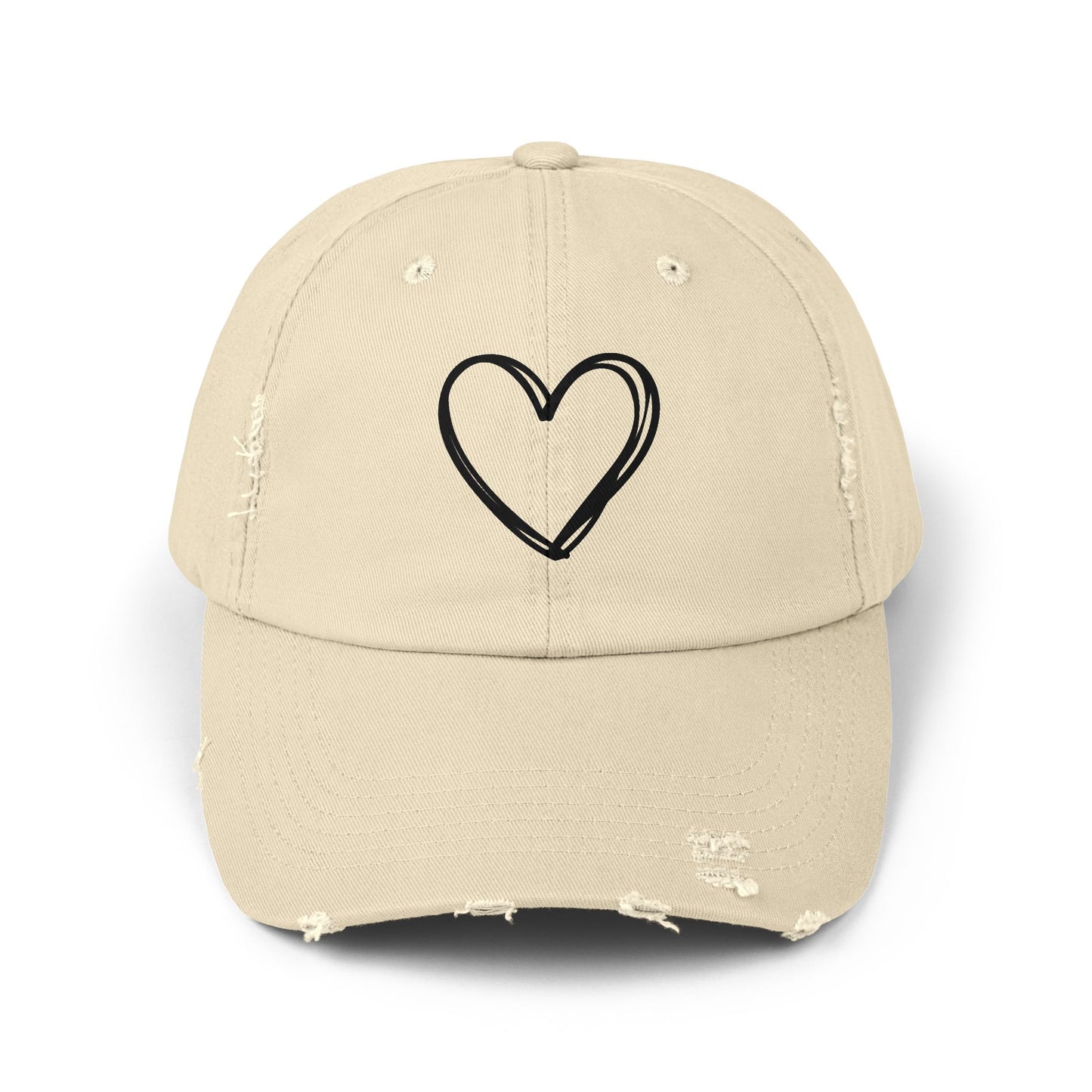 Distressed Heart Cap — Vintage Baseball Hat with Sketched Heart