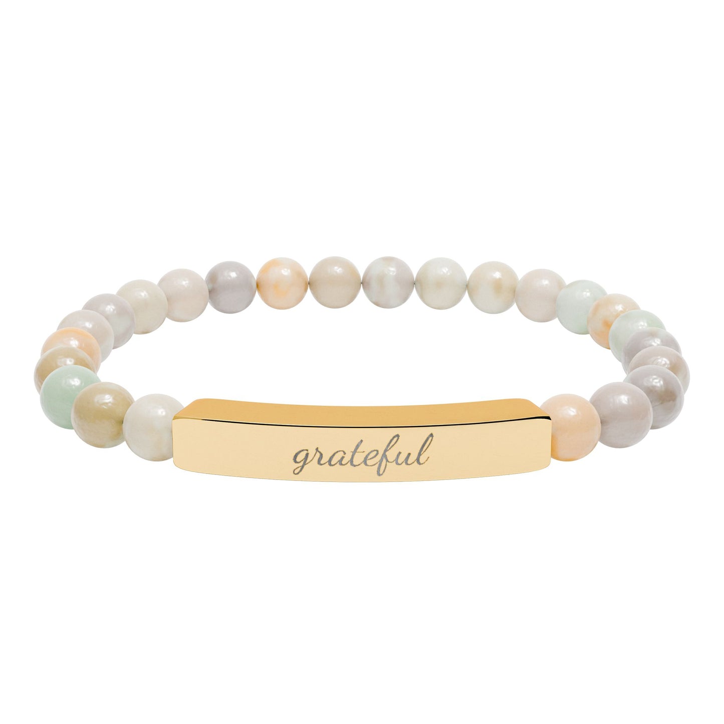 "Grateful" Natural Stone Bead Bracelet — Stretch Bar Bracelet