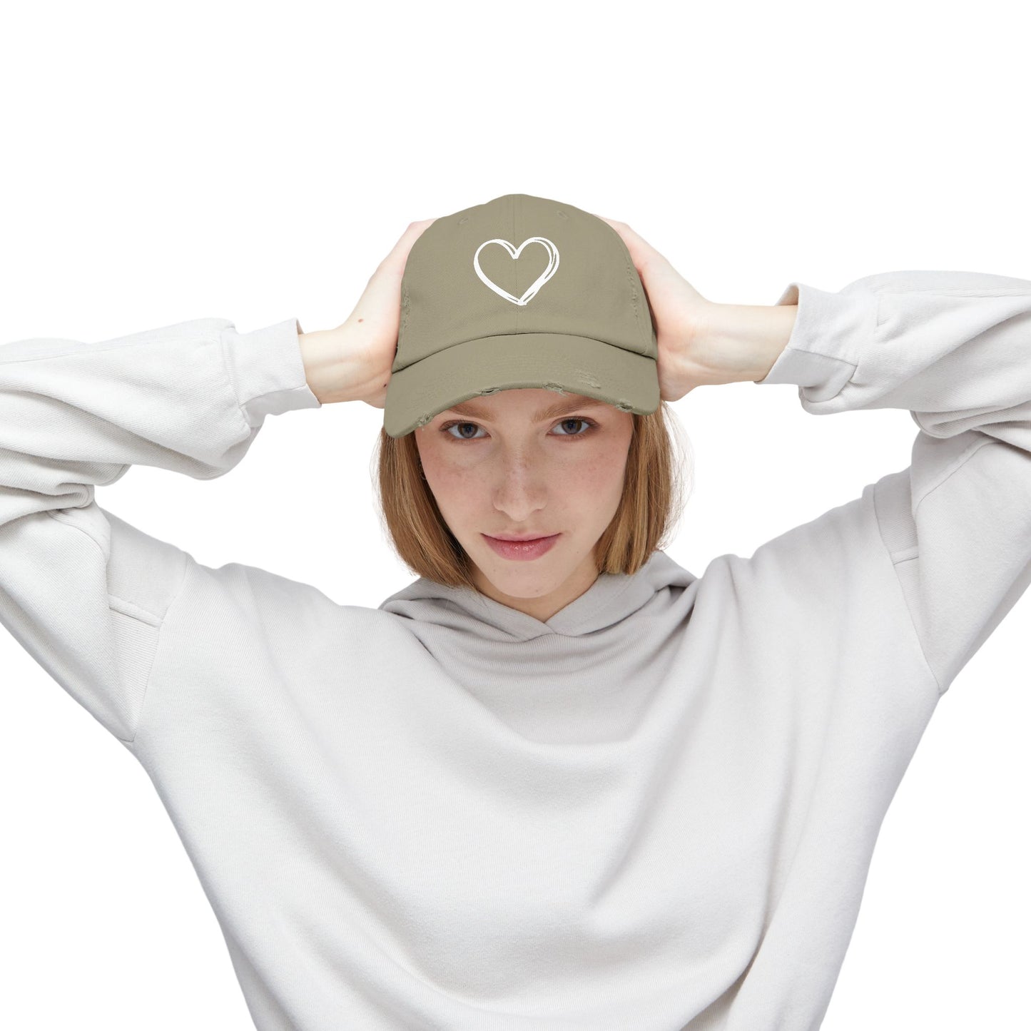 Distressed Heart Cap — Vintage Baseball Hat with Sketched Heart