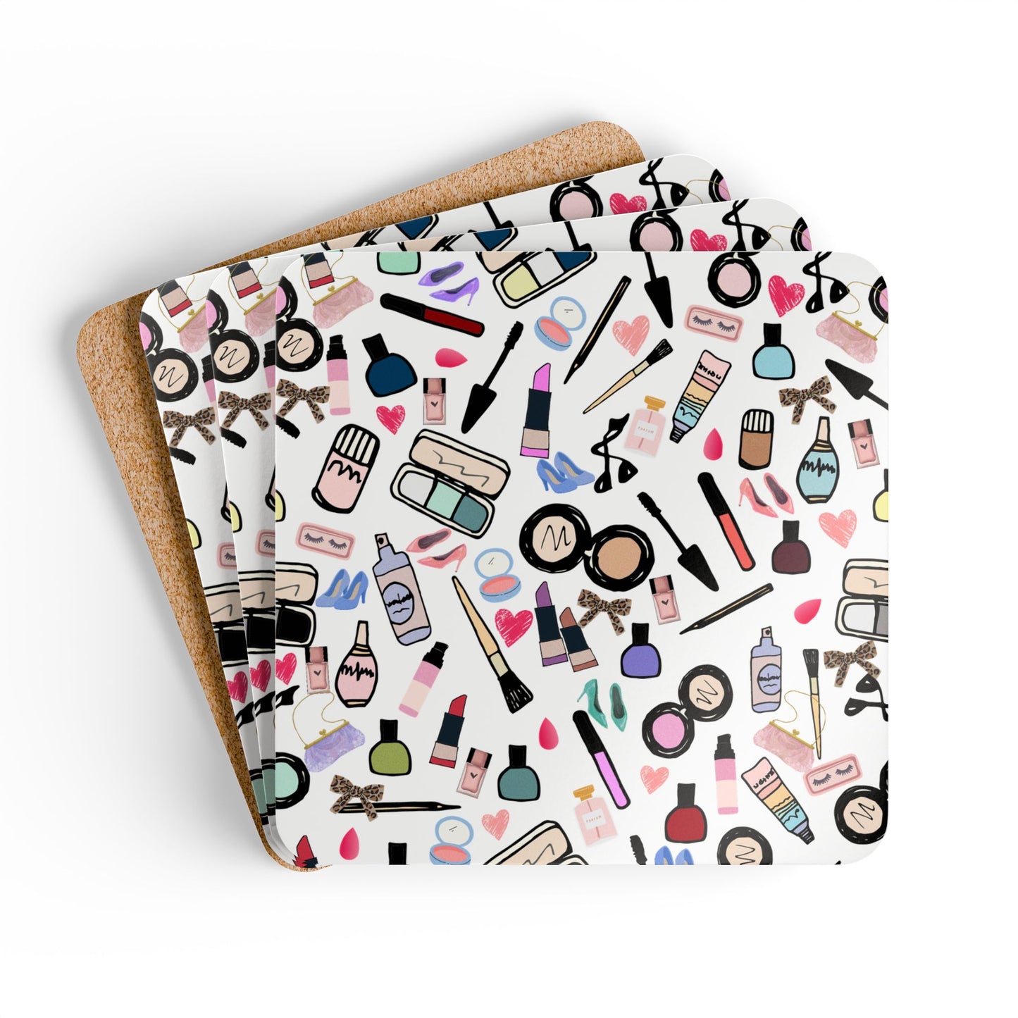 Makeup Lover Corkwood Coaster Set — Beauty Illustration Drink Coasters