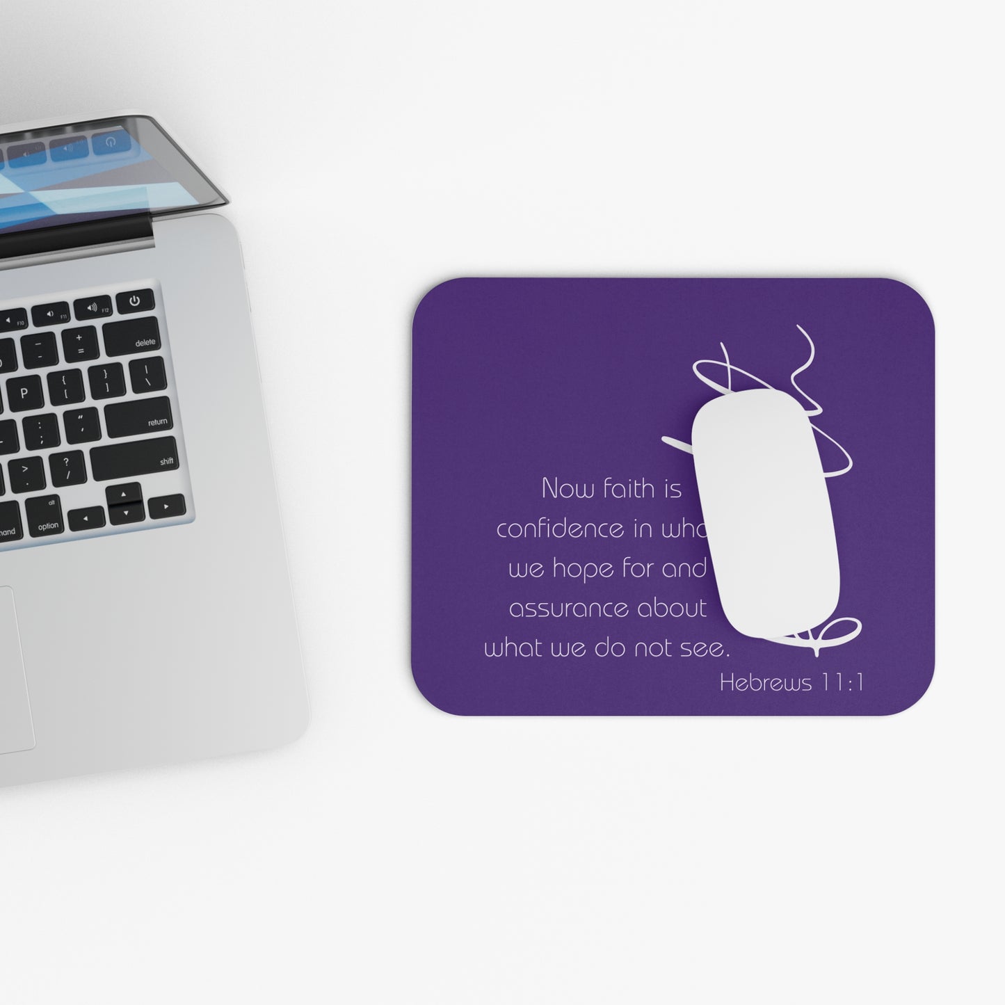 Purple Hebrews 11:1 Faith Scripture Mouse Pad | Christian Desk Mat