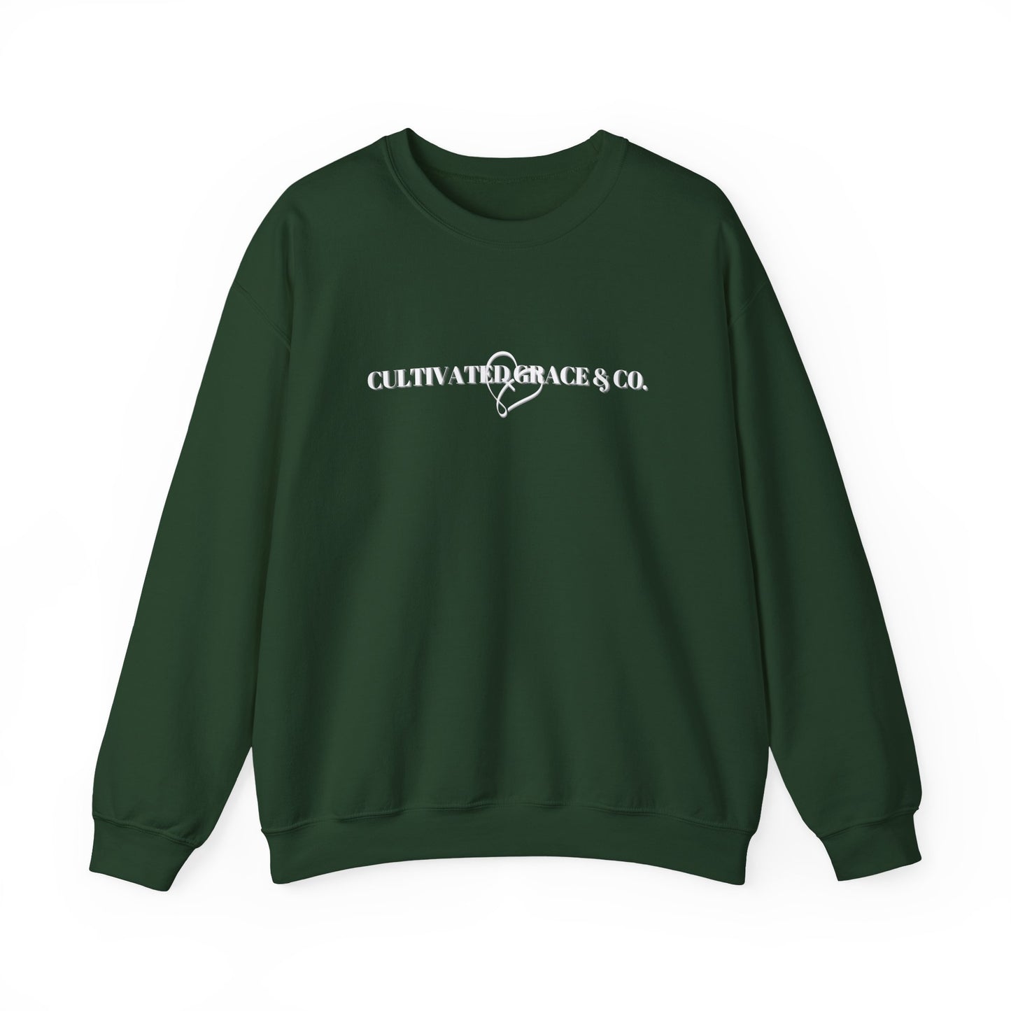 Crewneck Sweatshirt - "Cultivate Grace & Co." Minimal Heart Logo, Cozy Casual Pullover for Everyday Wear