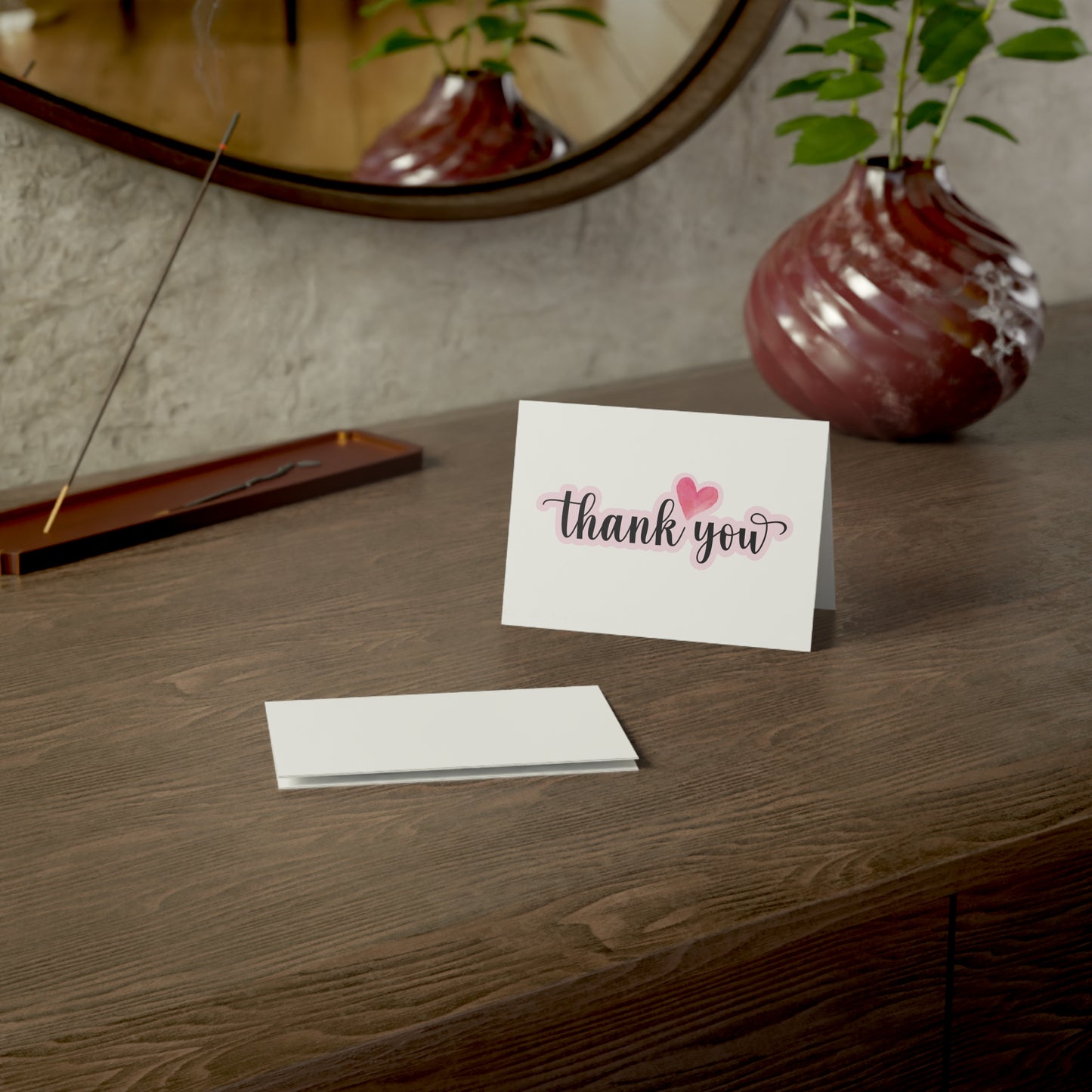 Thank You Greeting Cards – Heart Script Folded Cards (Single, 10, 30, 50 Pack)