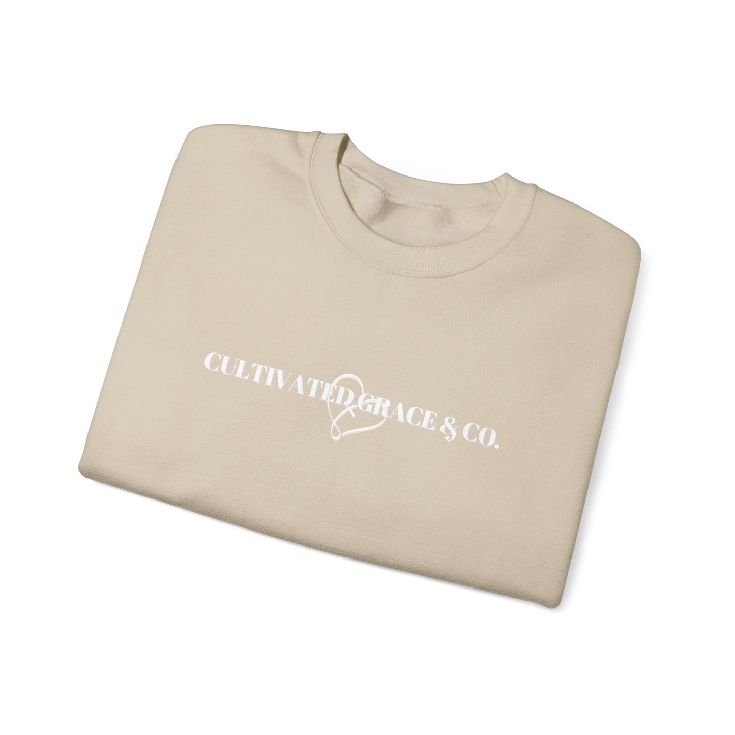 Crewneck Sweatshirt - "Cultivate Grace & Co." Minimal Heart Logo, Cozy Casual Pullover for Everyday Wear