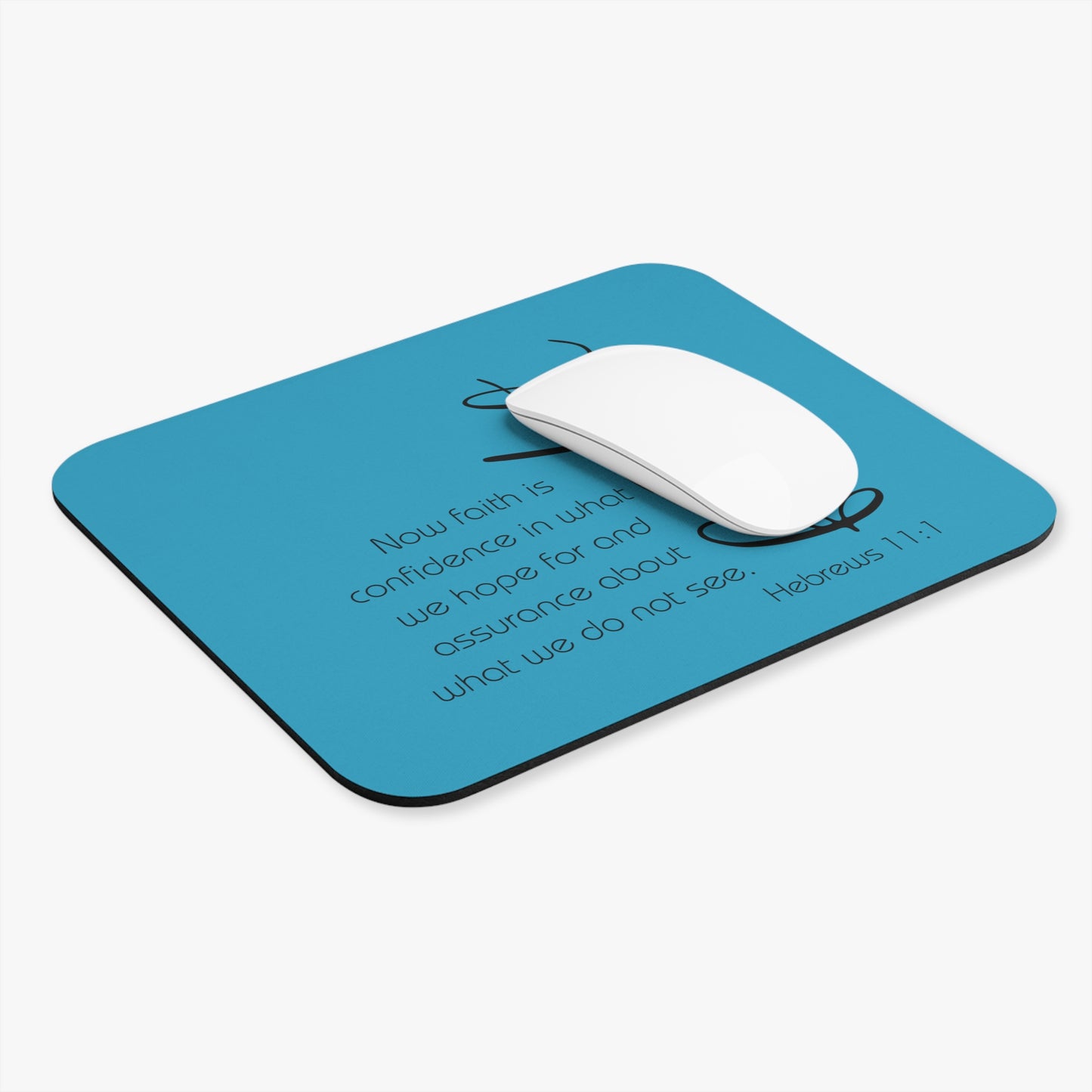 Turquoise Hebrews 11:1 Faith Scripture Mouse Pad | Christian Desk Mat