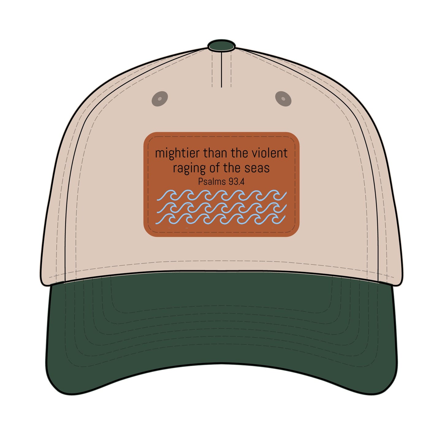 Psalm 93:4 Leather Patch Baseball Cap | Waves Design