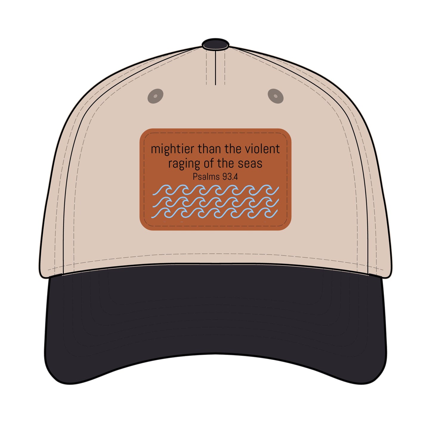 Psalm 93:4 Leather Patch Baseball Cap | Waves Design