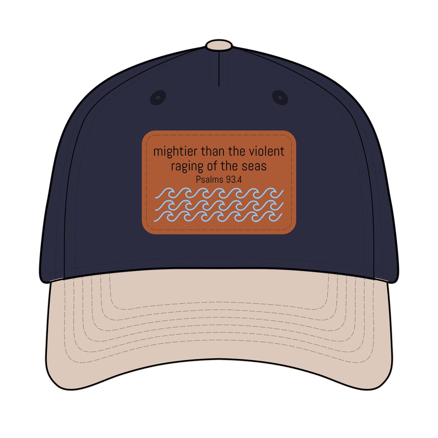 Psalm 93:4 Leather Patch Baseball Cap | Waves Design