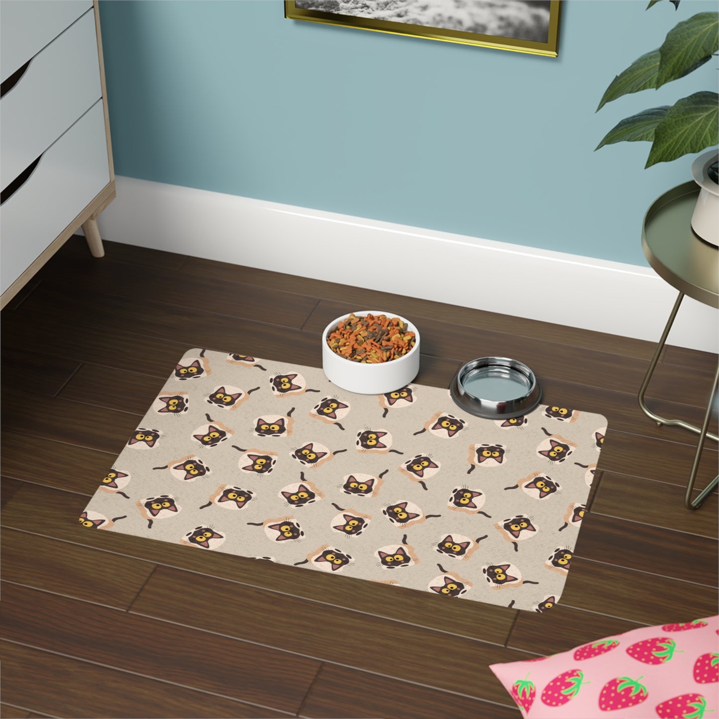 Cat Face Pattern Pet Food Mat | Non-Slip Feeding Placemat 12×18
