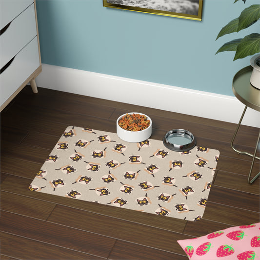 Cat Face Pattern Pet Food Mat | Non-Slip Feeding Placemat 12×18