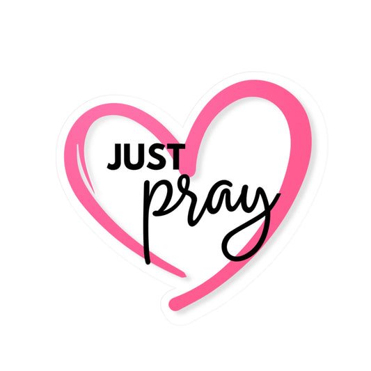 Pink & White Just Pray Heart Sticker — Inspirational Vinyl Kiss-Cut Sticker