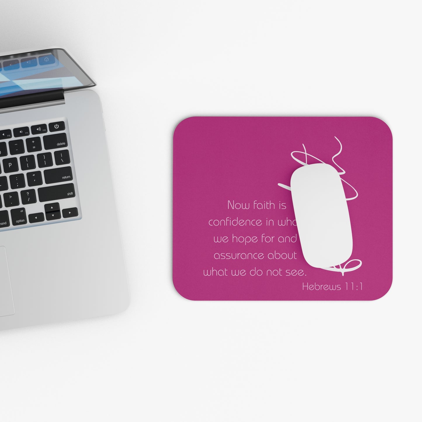 Bright Pink Hebrews 11:1 Faith Scripture Mouse Pad | Christian Desk Mat