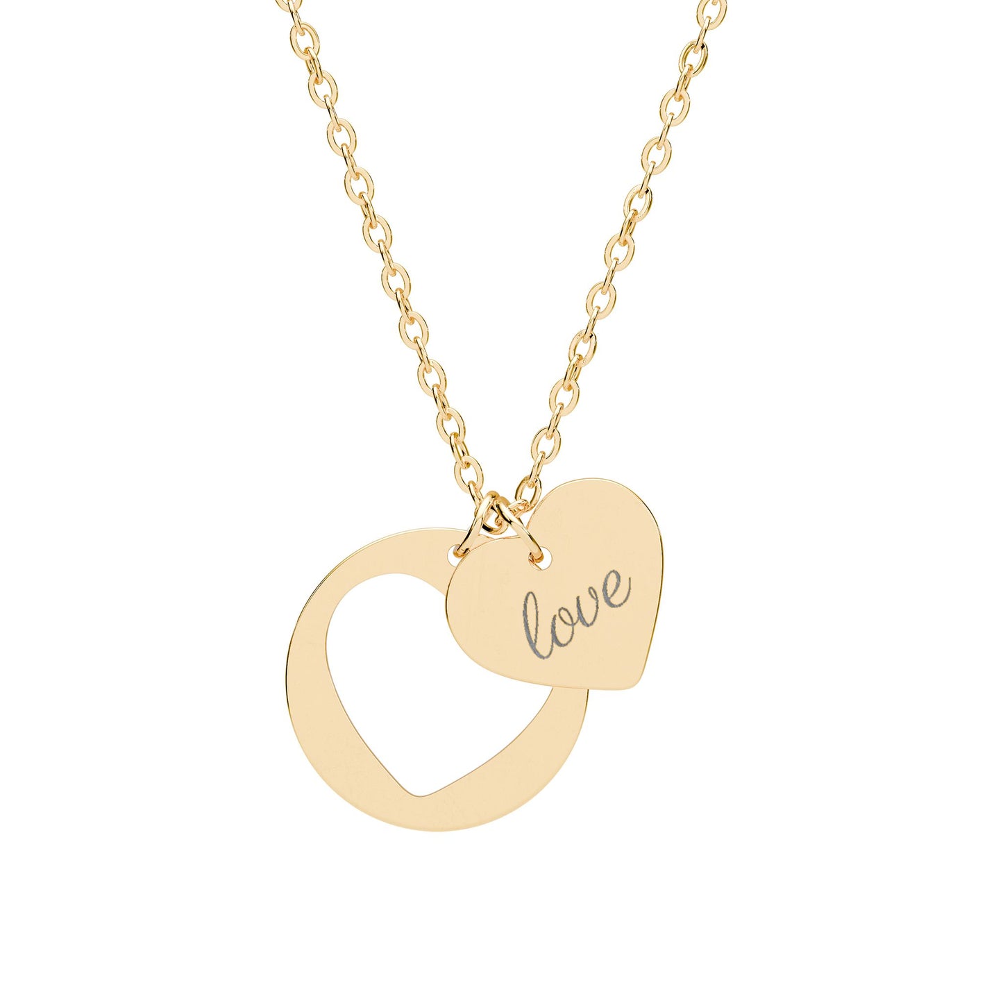 Script "love" Heart Cutout Necklace – Love Pendant (Silver, Gold or Rose Gold)