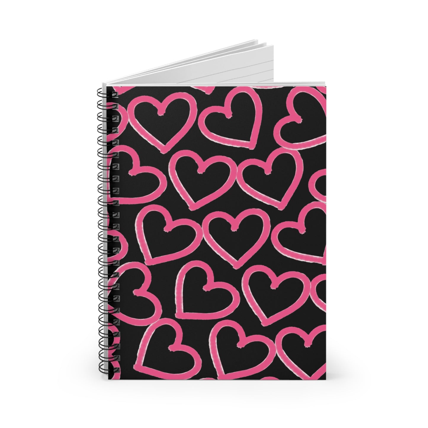 Black & Pink Tossed Hearts Spiral Notebook | Ruled Journal
