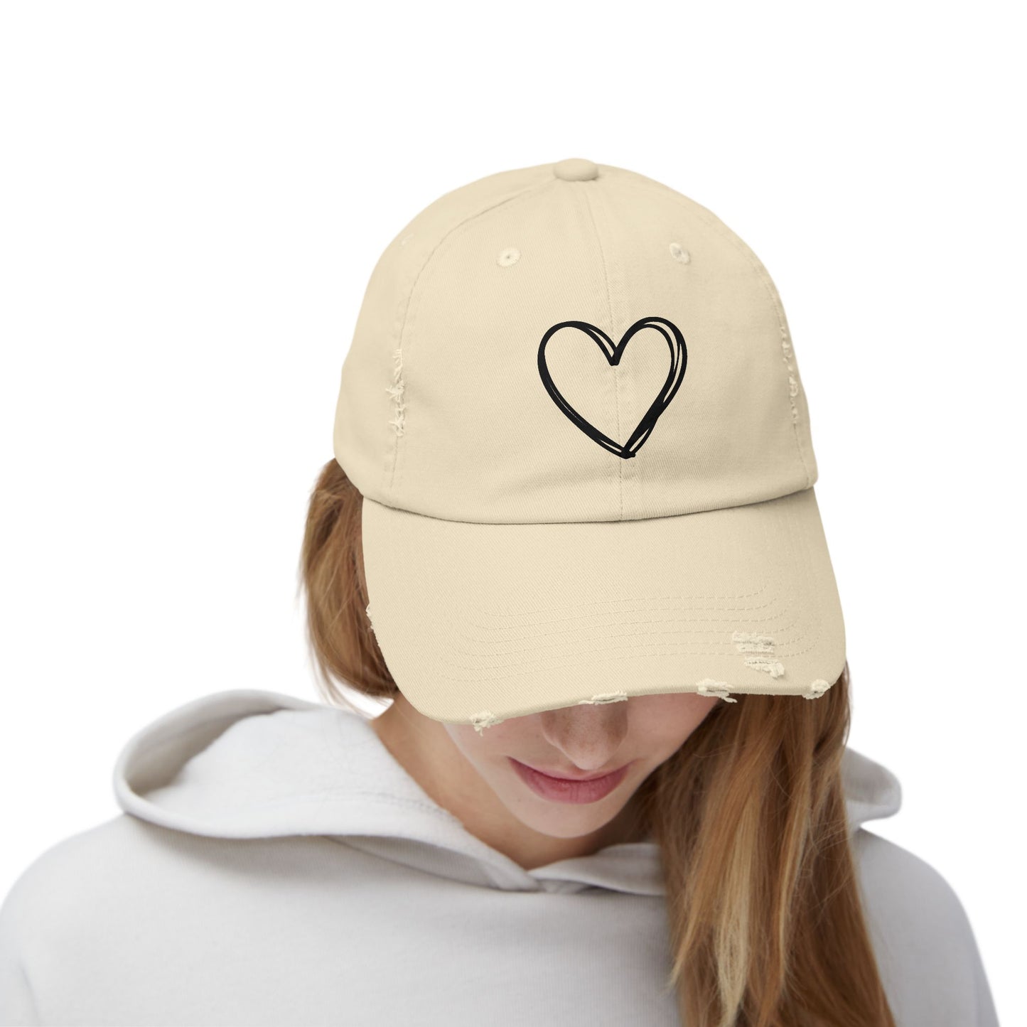 Distressed Heart Cap — Vintage Baseball Hat with Sketched Heart