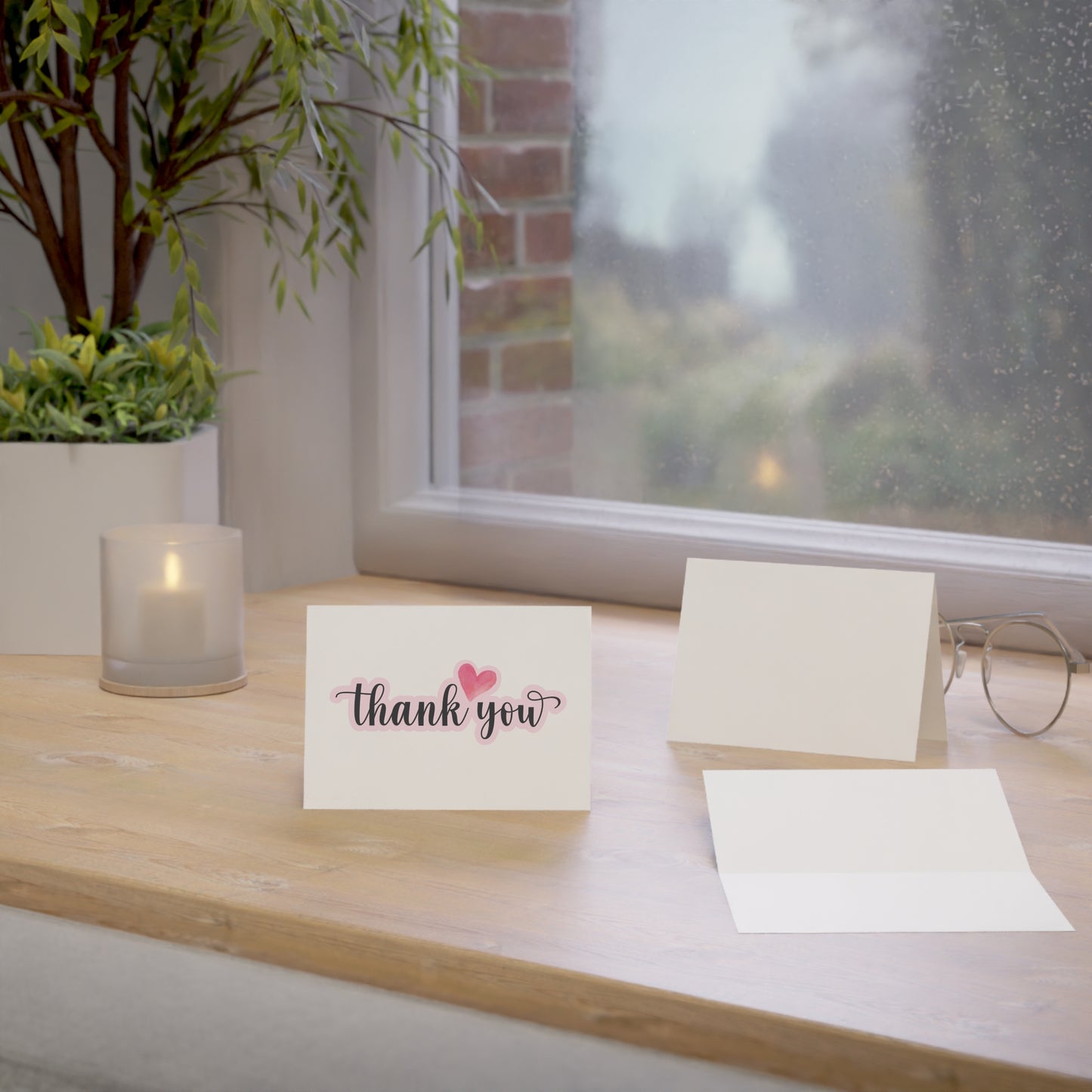 Thank You Greeting Cards – Heart Script Folded Cards (Single, 10, 30, 50 Pack)
